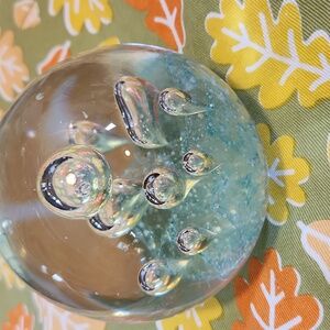 Elegant Glass Art Sphere with Bubbles Paperweight Blown Glass